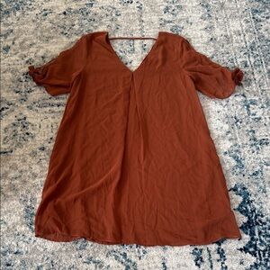 Elegant Burnt Orange V-Neck Dress